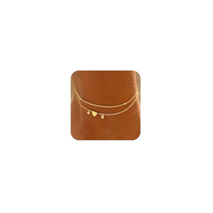 ASCOMY Ankle Bracelets for Women 14K Gold/Silver Plated Anklets for Women Waterproof Layered Cute Beads Dot Shining Twist Rope Chain Pearl Bar Link Heart Anklets Summer Beach Foot Chain Jewelry Gifts - style: Cz Heart Satellite-gd