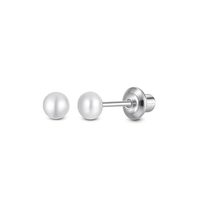 Pearl Screw Back Stud Earrings, 925 Sterling Silver Hypoallergenic - color: White, size: 4mm-Medium