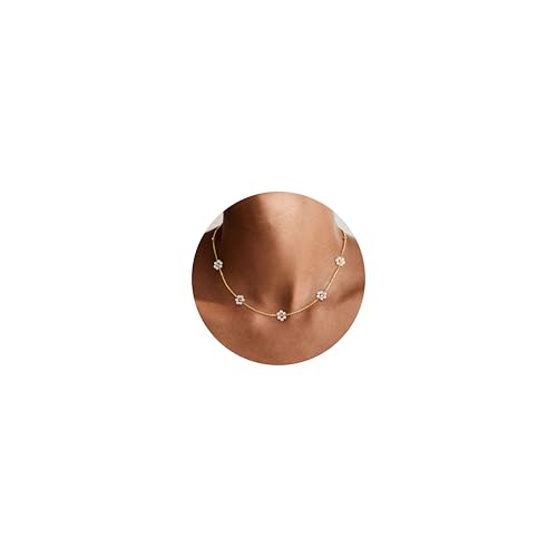 Ursteel 14K-Gold-Plated Necklace for Women Girls, Cute Daisy Pearl Necklace for Girls Clover Butterfly Cubic Zirconia Flower Evil Eye Station Necklaces for Women Teen Girl Gifts - color: " Daisy Pearl