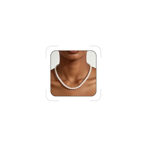 Pearl Necklaces for Women 60'' 70" Long Pearl Necklace 15.75'' Pearl Choker Necklace Chunky Bead Layered Faux Pearl Dangle Wedding Bridal 1920s Gatsby Christmas Costume Jewelry Gifts - color: White-15.75in-6MM