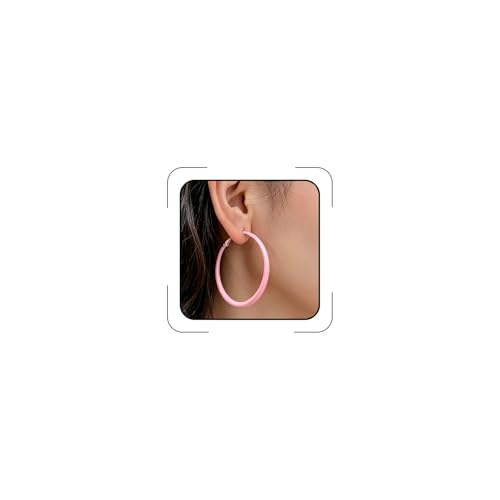 Colorful Neon Hoop Earrings for Women, 80s 90s Small & Large Lightweight Hypoallergenic Statement Hoops, Colorful Retro Matte Y2K Jewelry Accessories for Glow Party Daily Costume Outfit - color: Pink Large