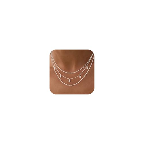 Layered Necklaces for Women, Dainty Gold Necklace Stack 14k Gold Plated Layering CZ Chain Choker Necklaces for Women Trendy Simple Non Tarnish Gold Necklaces Set Fashion Bridal Prom Jewelry - color: set3-silver