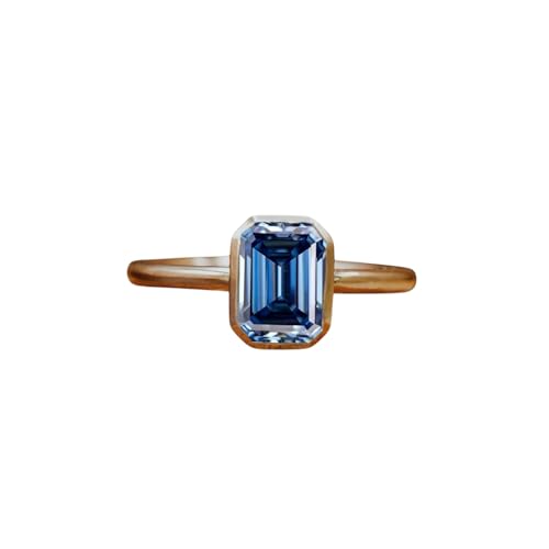 2.5CT Emerald Cut Moissanite Solitaire Ring, 14K Yellow Gold Engagement Ring, Bezel Setting, Statement Ring, Gift For Her, Wedding Ring By SHREESHYAMJEWELLS - color: Blue Moissanite