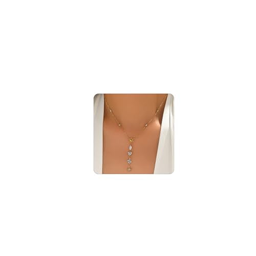 Lariat Necklaces for Women 18K Gold Plated Cubic Zirconia Heart Necklaces Dainty Star Lightning Sun and Moon Necklace Trendy Y Shaped Drop Diamond Necklace - color: Sun Heart Snake Star Y Necklace-Gold