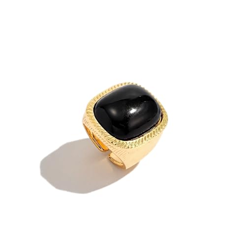 Adjustable Square Resin Ring for Women Chunky Acrylic Oval Statement Finger Ring Vintage Geometric Open Band Ring Elegant Birthday Party Jewelry Gifts - color: Black