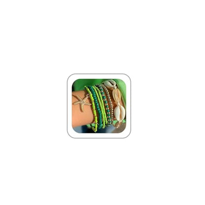 Bohemian Starfish Bracelets for Women - Adjustable Stackable Beach Bracelets, Handmade Stretchy Beaded Summer Jewelry, Perfect for Surf & Waterproof Fun - color: Green