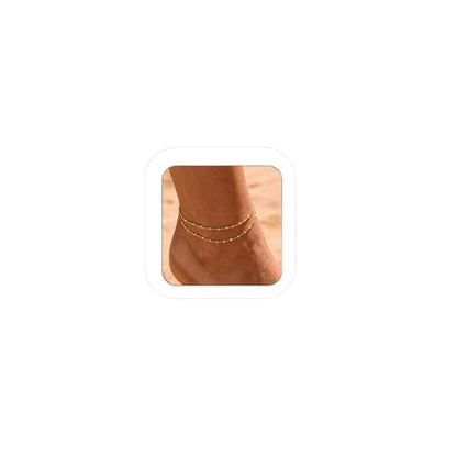 Nanafast Gold Anklet Set for Women – Dainty Twisted Chain & Beaded Ankle Bracelets Foot Jewelry - color: doublelayer