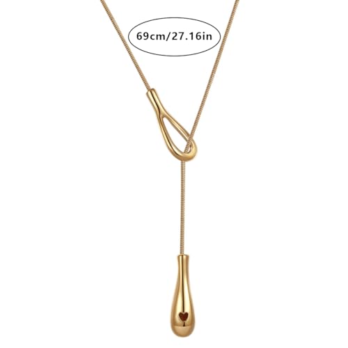 Adjustable Waterdrop Pendant Y Necklace for Women Snake Chain Sliding Pendant Layered Choker for Daily Wear - color: Gold