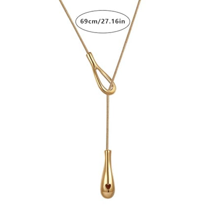 Adjustable Waterdrop Pendant Y Necklace for Women Snake Chain Sliding Pendant Layered Choker for Daily Wear - color: Gold