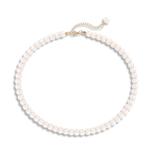 Imitation Pearl Necklaces for Women, 8MM/6MM Beaded Choker Necklace, Fake Pearl Costume Jewelry, 12 Colors, 6 MM and 8 MM Bead 2 Sizes - color: 8mm white pearl, size: 8mm pearl