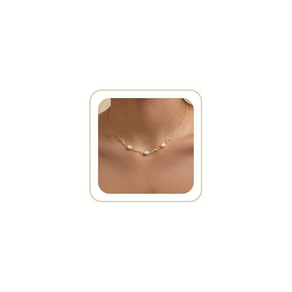 Tewiky Pendant Necklace for Women 14k Gold Plated Chain Choker Necklaces | Dainty Necklaces,Aesthetic Simple Necklace,Jewelry Gifts for Women - color: pearl bar choker gold