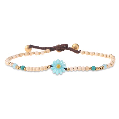 Made by Nami Boho Surfer Anklet Waterproof & Adjustable Beaded Anklets for Women Beachy Ankle Bracelet Made from Waxed Cotton Rope and Beads for Summer and Hippie Style - color: White Flower