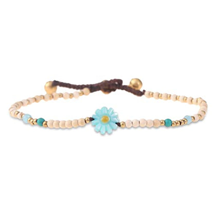 Made by Nami Boho Surfer Anklet Waterproof & Adjustable Beaded Anklets for Women Beachy Ankle Bracelet Made from Waxed Cotton Rope and Beads for Summer and Hippie Style - color: White Flower