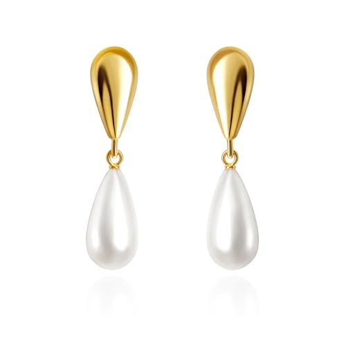 Pearl Earrings for Women 14k Gold/Silver Pearl Drop Earrings Long White Pearl Tassel Dangle Statement Earrings Bridal Wedding Dainty Prom Earrings Birthday Gifts Jewelry - color: Gold Teardrop Pearl Drop Earrings