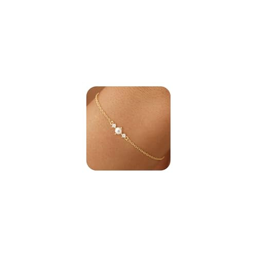 NECOCY 14K Gold Plated Pearl Bracelets for Women, Dainty Bracelets Stack Trendy Pearls Beaded Link Chain Charm Bracelets Set Layered Tiny Wedding Prom Jewelry Gift for Women Mother's Day Graduation - style: Style-10