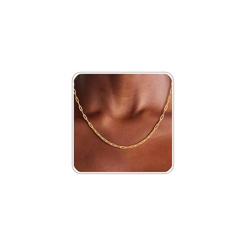 S925 Sterling Silver 3mm Paperclip Chain Necklace for Women | 3mm Sterling Silver Paperclip Chain Necklace Thick Sturdy Colourfast Necklaces Jewelry for Women 16/18/20/22/24 Inch - color: Gold, size: 18