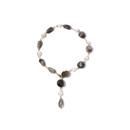 Colorful Crystal Long Necklace for Women Dainty Boho Y-Shaped Color Bead Necklaces Sparkly Rhinestone Pendant Layered Gold Long Chain Choker Good Luck Trend Jewelry Gift Jewelry - color: Grey