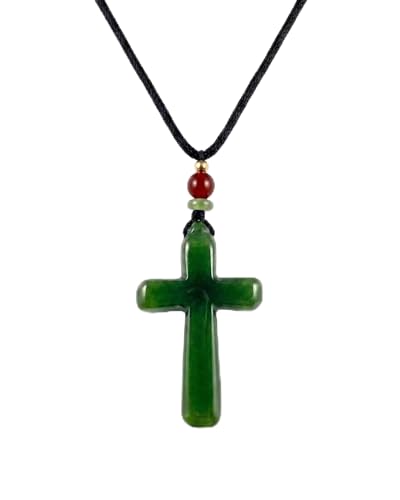 Natural Jade Cross Necklace for Men/Women Green Stone Healing Cross Pendant Necklace Christian Religious Spirit Jewelry Gift - color: A