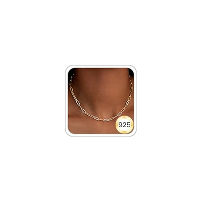 3MM Paperclip Necklace 925 Sterling Silver Paperclip Chain Necklace for Women, Sturdy & Durable Women's Chains Necklace, 16 18 20 22 24 26 Inch - color: 14K Gold Plated