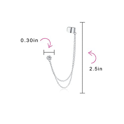 Bling Jewelry Geometric Cartilage Plain Band With Two Chains Ear Warp Cuff CZ Stud Ear Lobe Earring For Women Teens Men Rose 14K Gold Plated .925 Sterling Silver - color: Silver Tone