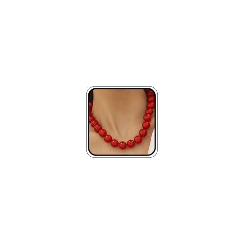 Large Red Beaded Choker Necklace for Women Vintage Black Pearls Balls Bead Collar Necklaces Chunky Adjustable Big Ball Pearl Jewelry Trendy Accessories - color: Red