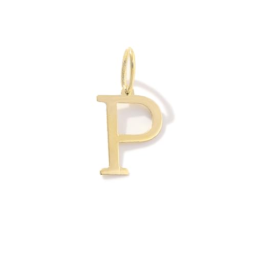 14K Solid Gold Initial Letter Charm Pendant for Women - Personalized Block Letter Add On Charm (A to Z All Letters) - color: P