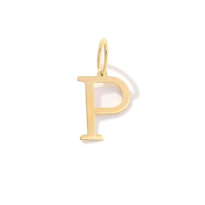 14K Solid Gold Initial Letter Charm Pendant for Women - Personalized Block Letter Add On Charm (A to Z All Letters) - color: P