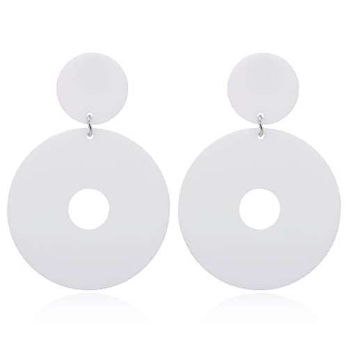 Acrylic Transparent Hollow Double Circle Round Dangle Earrings Geometric Statement Drop Earrings for Women Summer Holiday Cool Party Jewelry - color: white