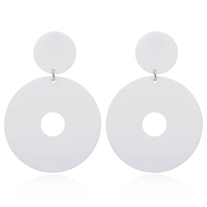 Acrylic Transparent Hollow Double Circle Round Dangle Earrings Geometric Statement Drop Earrings for Women Summer Holiday Cool Party Jewelry - color: white