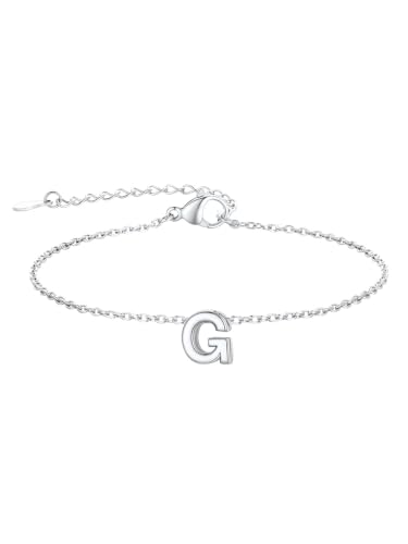 FindChic Initial Bracelets for Women Waterproof Stainless Steel Chain | 14K Gold Plated /Silver Letter A-Z Adjustable Monogram Charm Bracelet Dainty Gift for Women Wife Friend with Gift Box - color: Silver, size: letter G