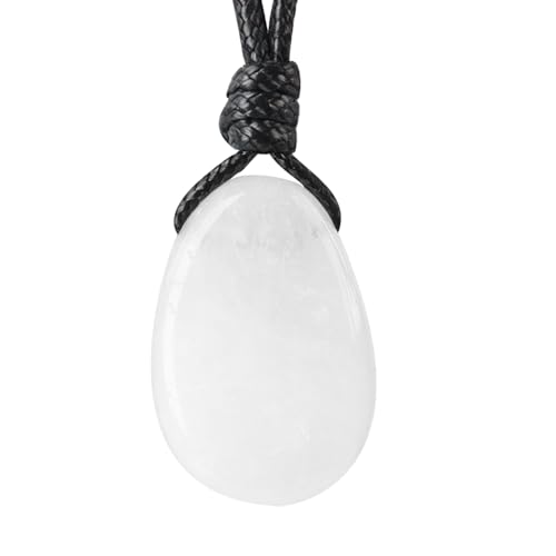 Natural Gemstone Pendant Necklace Healing Crystal Stone Choker Necklace Adjustable Waxed Black Rope for Men - color: Clear Quartz