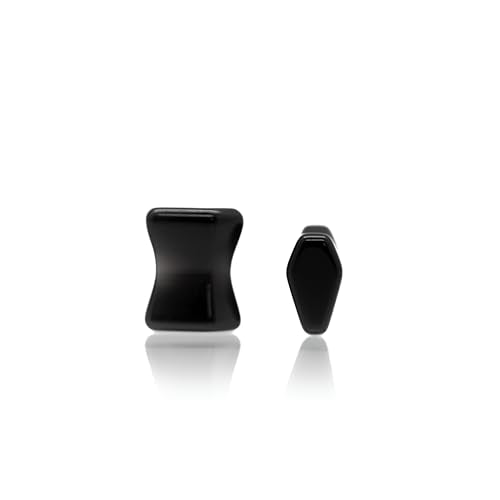 Forbidden Body Jewelry Natural Obsidian Black Stone Coffin Shaped Double Flare Plugs, Gauges, Tunnels - style: 2GA (6mm)