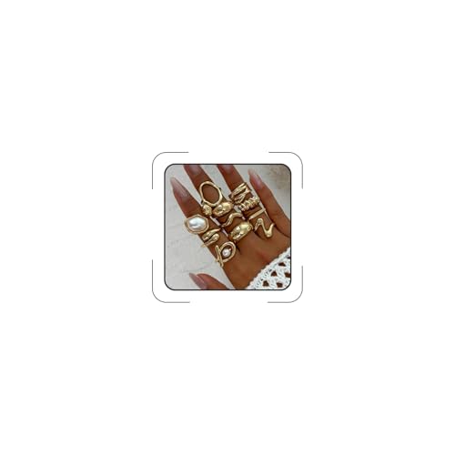Chunky Gold Rings for Women Gold Baroque Pearl Rings Open Adjustable Pearl Ring Stacking Knuckles Rings Set Boho Prom Costume Fashion Jewelry for Women 2026 - style: Style2