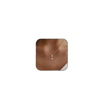 Pearl Necklaces for Women Trendy,Dainty Pearl Pendant Necklace | 14k Gold Plated Elegant Pearl Necklace,Simple Pearl Pendant,Dainty Gold Jewelry,Waterproof Summer Bridal Wedding Accessories - color: GOLD-8