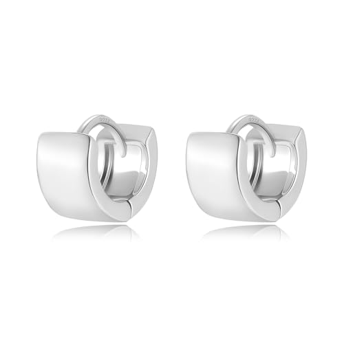 Simple Small Huggie Earrings for Women Trendy Wide Chunky Hoops | 925 Sterling Silver Post, 14K Gold or Silver Plated, Hypoallergenic Mini Cartilage Earring, Thick Hoop Earrings - color: Silver, size: 6mm