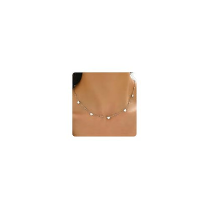 Gold Chain Necklace for Women 18K Gold Plated Dainty Star Cross Heart Cuabn Choker Chains Stainless Steel Trendy Jewelry Christmas Gifts - color: Heart-White Gold