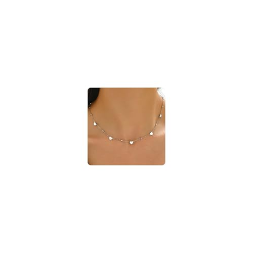 Gold Chain Necklace for Women 18K Gold Plated Dainty Star Cross Heart Cuabn Choker Chains Stainless Steel Trendy Jewelry Christmas Gifts - color: Heart-White Gold