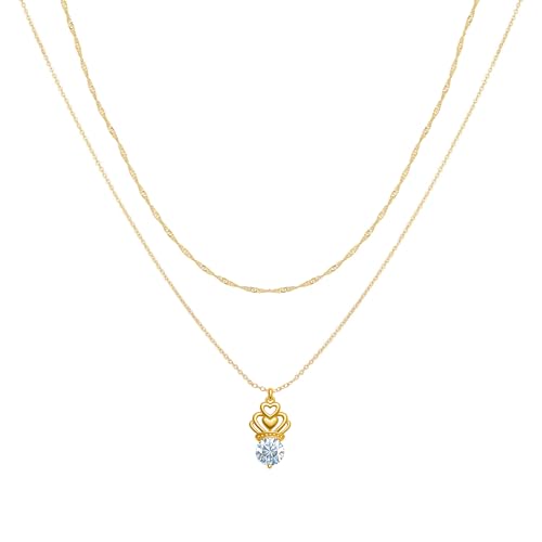 Layered Necklaces for Women - 14K Dainty Gold Plated Layering Chokers Necklaces Set Multilayer Delicate Necklace Trendy Adjustable Long Layered Necklaces for Women - style: 44 Heart Crown Neckalce