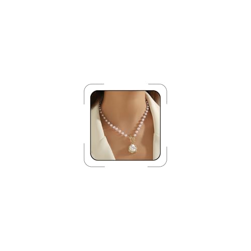 Chunky Pearl Necklaces for Women Chunky Baroque Pearl Beaded Gold Chain Link Pearls Pendant Necklace White Pearls Necklace Valentine's Day Jewelry Gifts Party Prom Birthday Outfits Accessorie - style: Pearl Necklace, Pearl Pendant