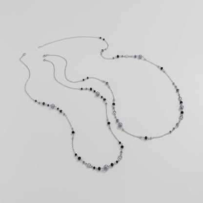 Long Pearl Necklaces for Women Pearl Long Chain Necklace Gold Chain Dainty Delicate Station Necklace Jewelry for Dress Party - color: Black