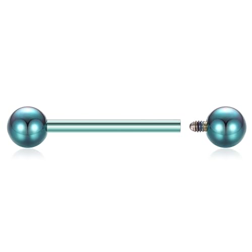 PEAKLINK Internally Threaded Nipple Rings Titanium Nipple Bars Piercing Jewelry 1 Pair Tongue Rings Eyebrow Jewelry Bridge Piercings - color: Green Nipple Straight Barbell