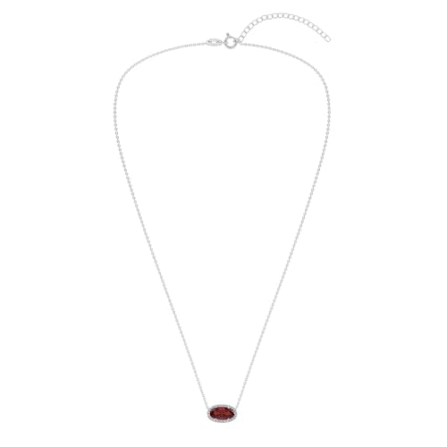 Belacqua Gemstone Necklace in Sterling Silver,Halo Pendant with Accent, Oval Cut 6 * 12mm, 15" Cable Chain with 2" Extender, Spring Ring Clasp, Dainty Birthstone Necklace for Women, Gift Box Included - color: 01-January-Garnet Red