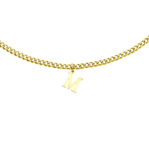 Gold Initial Necklace for Women, 3mm Cuban Link Letter Necklace, 14.5"+2.5" Adjustable Choker, Gold Plated A-Z Alphabet Pendant Necklace, Personalized Jewelry Gift for Her - style: M