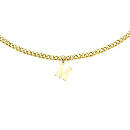Gold Initial Necklace for Women, 3mm Cuban Link Letter Necklace, 14.5"+2.5" Adjustable Choker, Gold Plated A-Z Alphabet Pendant Necklace, Personalized Jewelry Gift for Her - style: M