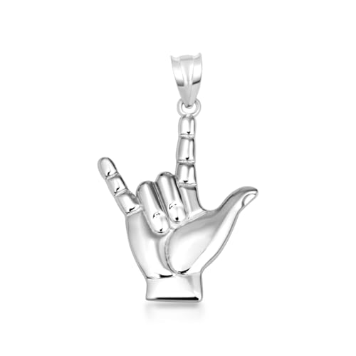 Claddagh Gold .925 Sterling Silver I Love You American Sign Language ASL Hand Sign Charm Pendant Necklace (S/L) | Choice of Pendant Only or Chain Length - size: Pendant Only, style: Large