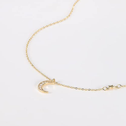 HANLI 14K Gold Plated Necklaces for Women - Dainty Butterfly, Star of David, Moon and Star, Sun, Lotus, Infinity, Hummingbird, Bee,Boots,Chill,Sunflower Pendant Designs - Elegant Jewelry for Women - color: Moon and Star