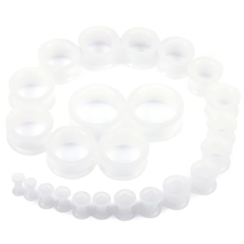 10G-25mm Thin & Thick Silicone Ear Gauges Tunnels Stretching Kit Double Flared Rubber Gauges Tunnels Plugs Flexible Soft Tunnels Earrings Gauge Kit for Women Men - color: Thick Clear 6G-25mm