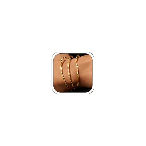 Awinesn 18K Gold Plated Bangles for Women Stainless Steel Glossy Stackable Thin Round Bracelets Solid Plain Polished Bangles Bracelets Set of 3 Jewelry for Women - size: 8 inches, style: contort-3-G
