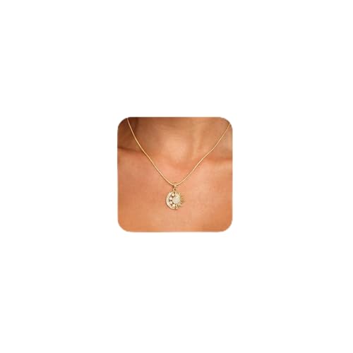 CHESKY Layered Necklaces for Women Trendy, Dainty 14k Gold Plated Pendant Necklace Layering Necklace for Women Non Tarnish Hypoallergenic Sun Gold Necklace Stack Gold Jewelry for Women Gifts - style: SunMoon-CZ