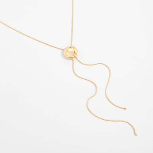Gold Lariat Necklace Y Shaped Necklace Long Chain Necklace Adjustable Elegant Drop Design jewelry for women gifts for women Minimal Fashion Layering Accessory - color: Gold Lariat Necklace